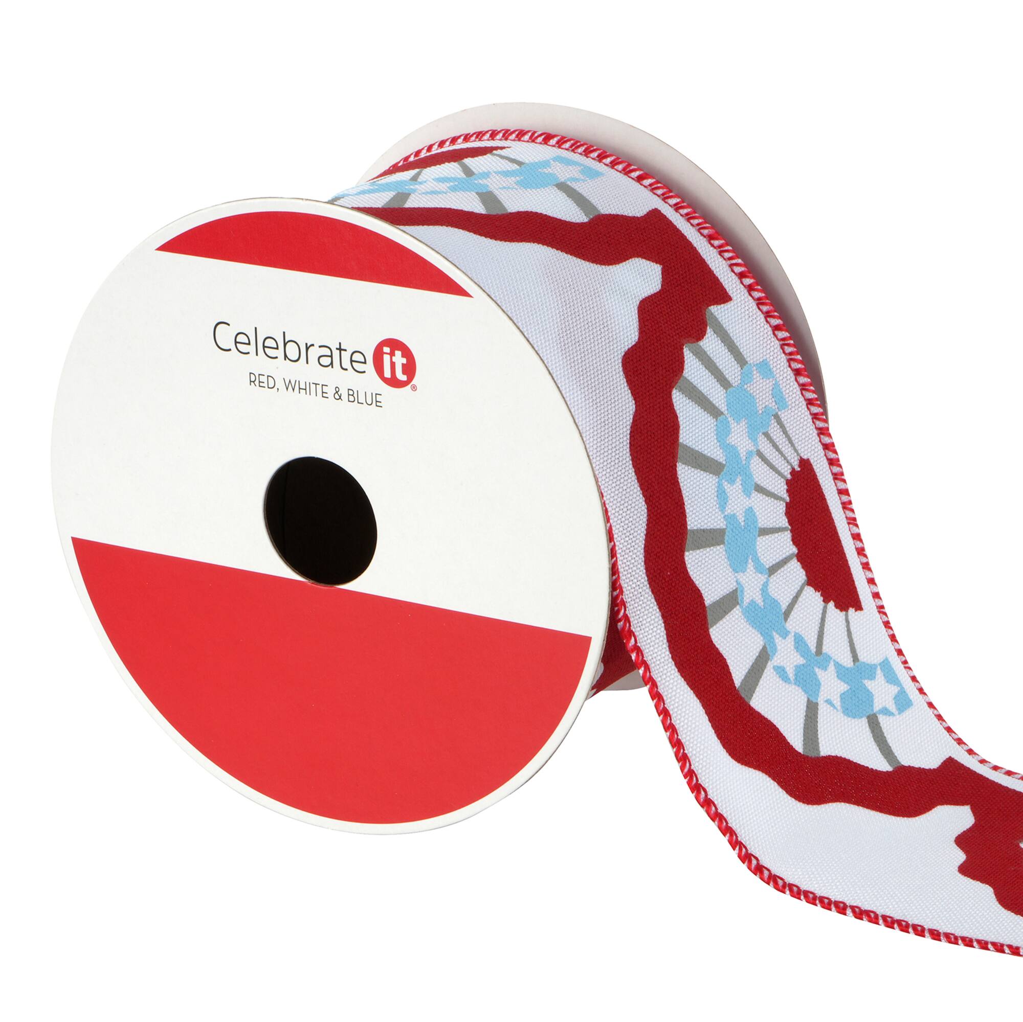 2.5" x 6.6yd. Red, White & Blue Bunting Wired Ribbon by Celebrate It®